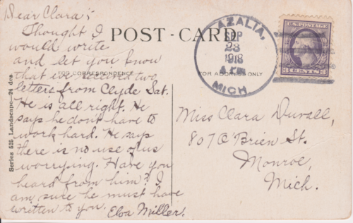 Postcard from Elva Marie Miller to Clara Duvall